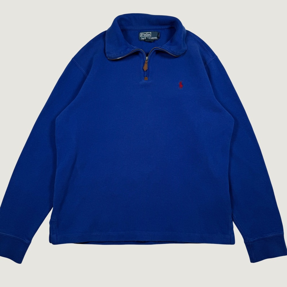 Polo Ralph Lauren Mens Small Blue 1/4 Zip Pullover Cotton Ribbed Sweater Pony